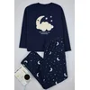 Trendyol Curve Navy Blue Galaxy Patterned Fleece Knitted Pajama Set