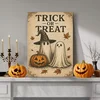 WallXpert slika na platnu 70100HALC-001, natpis Trick or Treat sa dva duha i bundevom u retro stilu, 70 x 100 cm