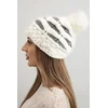 Kesi Womens winter knitted hat with a pom-pom and cable knit K466 ecru