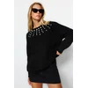Trendyol Black Soft Textured Stone Detailed Knitwear Sweater
