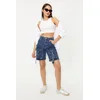 Trendyol Blue Normal Waist Denim Shorts with Cargo Pocket & Bermuda