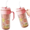 Steklena skodelica z naborki, slamico, cedilom in zapiralom, 550 ml, roza