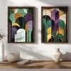 WallXpert set uramljenih MDF slika NAL195-46, art deco lukovi u zelenoj, ljubičastoj i zlatnoj, 2 x 35,5 x 47 cm