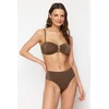 Trendyol Brown Strapless Accessory Glitter Premium Fabric Brazilian Bikini Set