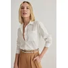 Trendyol White Cotton Blend Overszie Wide Pattern Woven Shirt