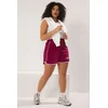 Trendyol Curve Burgundy Slogan Printed Piping Detailed Knitting Plus Size Shorts & Bermudas
