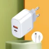 Kucni punjac LDNIO A2526C FAST CHARGING 45W/ QC4+/ QC3.0 sa kablom Type-C na lightning beli