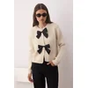 Trendyol Milla ženski duks Stone Soft Textured Crew Neck Ribbon Detailed Knitwear Cardigan, bež