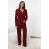 Trendyol Claret Red 100% Cotton Galaxy Patterned Knitted Pajama Set