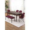 Hanah Home trpezarijski set Pir, sto, 4 stolice i klupa, ploča u dekoru drveta Baroque, bordo tkanina Babyface