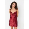 Trendyol Burgundy Degaje Collar Back Detailed Rope Strap Satin Woven Nightdress
