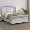 vidaXL Box spring postelja z vzmetnico LED bela 140x190cm umetno usnje