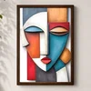 WallXpert uramljena MDF slika 3752KACT-011, kubistički portret žene u šarenim blokovima boje, 37 x 52 cm