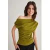 Trendyol Oil Green Gathered/Draped Detail Flowy Asymmetric Collar Knitted Blouse