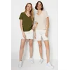 Trendyol Khaki-Beige 100% Cotton 2-Pack Basic V-Neck Knitted T-Shirt