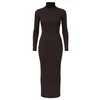 PANTHEROAR Pletena obleka High Neck Long Dress temno rjava