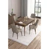 Hanah Home trpezarijski set Are, sto na razvlačenje i 4 stolice, ploča u dekoru drveta Baroque, kapućino tkanina Babyface
