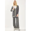Trendyol Anthracite Color Block Knitted Cardigan Trousers Top-Bottom Set