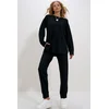 Trend Alaçati Stili Womens Black Crew Neck Side Slit Soft Texture Modal Tracksuit
