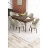 Hanah Home trpezarijski set Elf, sto na razvlačenje i 6 stolica, ploča u dekoru drveta Baroque, krem tkanina Babyface