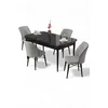 HANAH HOME Rasklopivi trpezarijski sto i stolice (5 delova) Uzi Black Marble Grey