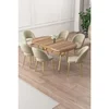 Hanah Home trpezarijski set Jita, sto i 6 stolica, ploča u dekoru Hazar, zlatne noge, krem tkanina Babyface