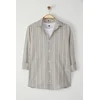 Trendyol Beige Navy Blue Striped Regular Fit Shirt