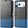 Infostyle TUCCH usnjena preklopna torbica za iPhone 17 Pro Max – črno-modra