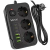 Vayox VA0468B-5 Podaljšek 3 vtičnice 10A 3x USB-A 3x USB-C 2.1A stikalo 5m črne barve