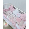 Bubamara037 Set za krevetac sa ogradicom od pletenica, bez lastiša, Roze-Beli