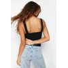 Trendyol Black Fitted/Sticky Back Detailed Square Neck Snaps Elastic Knitted Bodysuit