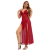 Red Sexy Mesh Lace Long Split Nightgown S
