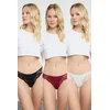 Trendyol Black-Burgundy-White 3-Pack Cotton Lace Detailed Brazilian Knitted Panties