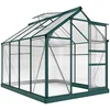 OUTSUNNY Vrtni rastlinjak iz polikarbonata z okvirjem iz aluminijeve zlitine 4.79m2, rastlinjak za vrt z žlebovi, strešno okno za prezračevanje, drsna vrata, za rastline, 190x252x201cm, zelena