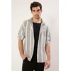 Trendyol Black Regular Fit Off Shoulder Striped Etamine Textured Summer Shirt