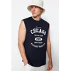 Trendyol Navy Blue Relaxed/Casual Fit City Printed 100% Cotton Sleeveless T-Shirt/Athlete