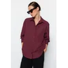 Trendyol Dark Burgundy Single Pocket Boyfriend/Wide Fit Cotton Woven Shirt