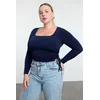 Trendyol Curve Navy Blue Sandy Knitted Plus Size Blouse