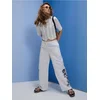 Sinsay - Loose fit wide leg pantalone sa mešavinom viskoze i lana - krem