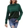 Ženski elegantni pulover z visokim golfom colour block iz mehke pletenine zelen L poliester dolg rokav rahlo prilegajoč kroj za pomlad jesen in zimo casual udoben topel pranje do 40 °C