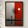 WallXpert uramljena MDF slika 3752KACT-037, silueta čoveka i golo drvo na sivo-crvenoj pozadini sa belim suncem, 37 x 52 cm