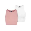 Womens Cropped Rib Top - 2 Pack Pink+White