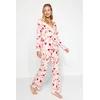 Trendyol Multicolored Heart Pile Detailed Viscose Shirt-Pants Woven Pajamas Set