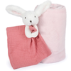 Doudou Darilni set happy rabbit kariran in roza spalnica
