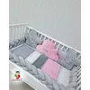 Bubamara037 Set za krevetac sa ogradicom od pletenica, bez lastiša, Sivo-Roze