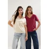 Trendyol Claret Red-Multicolored 100% Cotton 2-Pack Regular Fit Basic V Neck Knitted T-Shirt