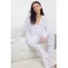 Trendyol White 100% Cotton Floral Openwork/Hole Ribbed Knitted Pajama Set