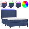 Vidaxl Box spring postelja z vzmetnico LED modra 140x190 cm blago