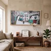 WallXpert uramljena MDF slika ARTSNTMDL4, zimska ulica na Monmartru sa šarenim kućama, 50 x 120 cm