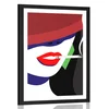 Plakat s paspartujem ženska s klobukom v pop art stilu - 20x30 black